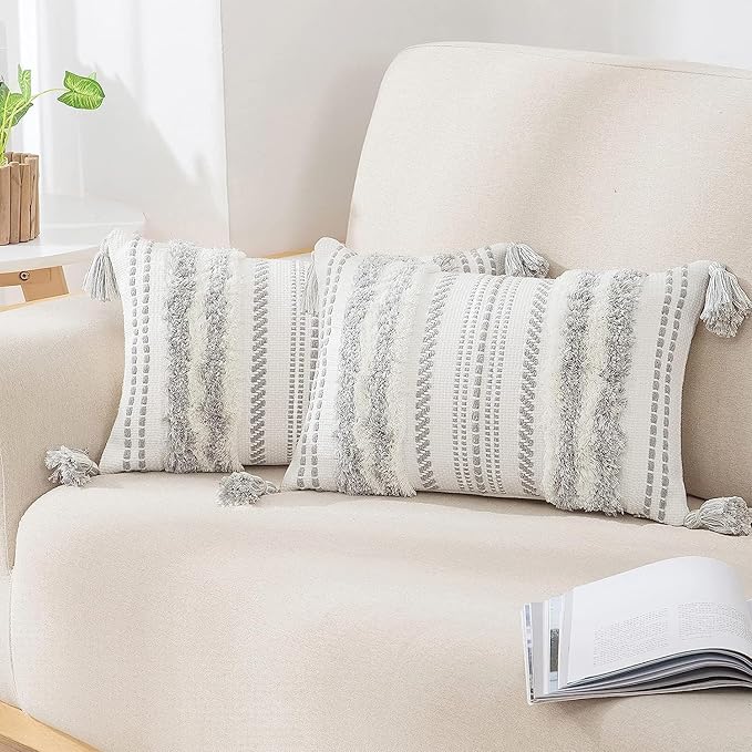 decorUhome Decorative Boho Throw Pillow Covers 12x20 Set of 2, Lumbar Accent by decorUhome