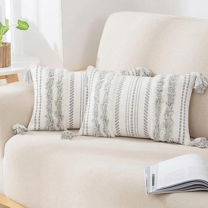 decorUhome Decorative Boho Throw Pillow Covers 12x20 Set of 2, Lumbar Accent by decorUhome