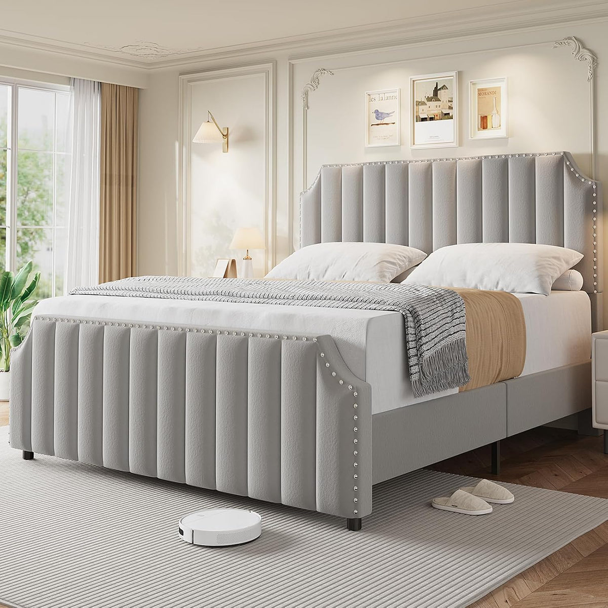 garvee king size velvet bed frame, upholstered platform, main product view