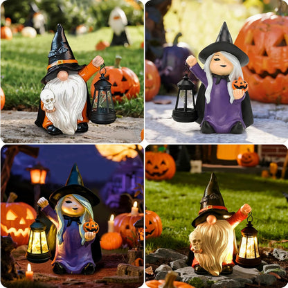 Halloween Gnome Decoration Garden Statues with Skull Solar Gnomes with LED Lantern Halloween Outdoor Porch Patio Yard Art Ornament Holiday Gardening Gifts for Mom Women
