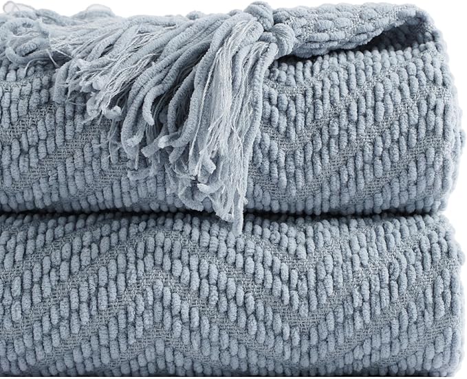BATTILO HOME Bluish Grey Chenille Throw Blanket by BATTILOHOME