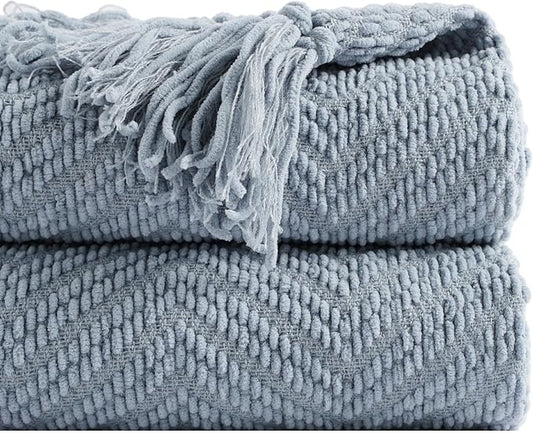 BATTILO HOME Bluish Grey Chenille Throw Blanket by BATTILOHOME