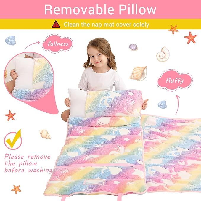 Toddler Nap Mat with Pillow and Blanket, Extra Large Rolled Napping Mats - Image 5