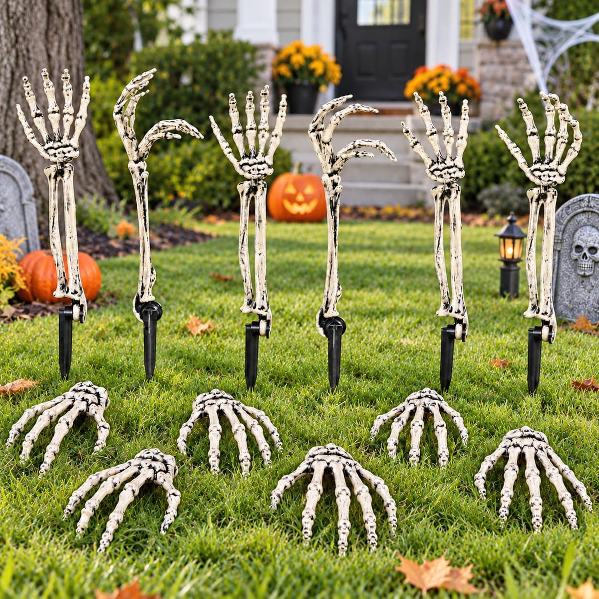 12 PCS Halloween Skeleton Hands Arms Stakes, Realistic Groundbreaker Skeleton Hands with Stakes, Outdoor Halloween Decorations for Lawn, Graveyard, Garden, Tombstones, Haunted House Home Yard Decor