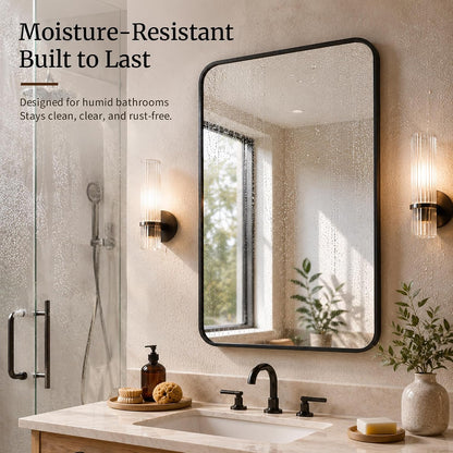 24x36 inch matte black rounded rectangle vanity mirrors, view 9
