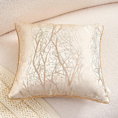 Avigers 18 x 18 Inch Square Beige Brown Gold Tree Branch Embroidery Cushion - Image 3