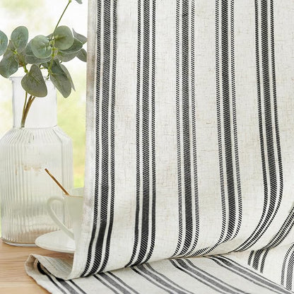 jinchan Striped Linen Kitchen Curtains 24 Inch Tiers Cafe Curtains Farmhouse - Image 3