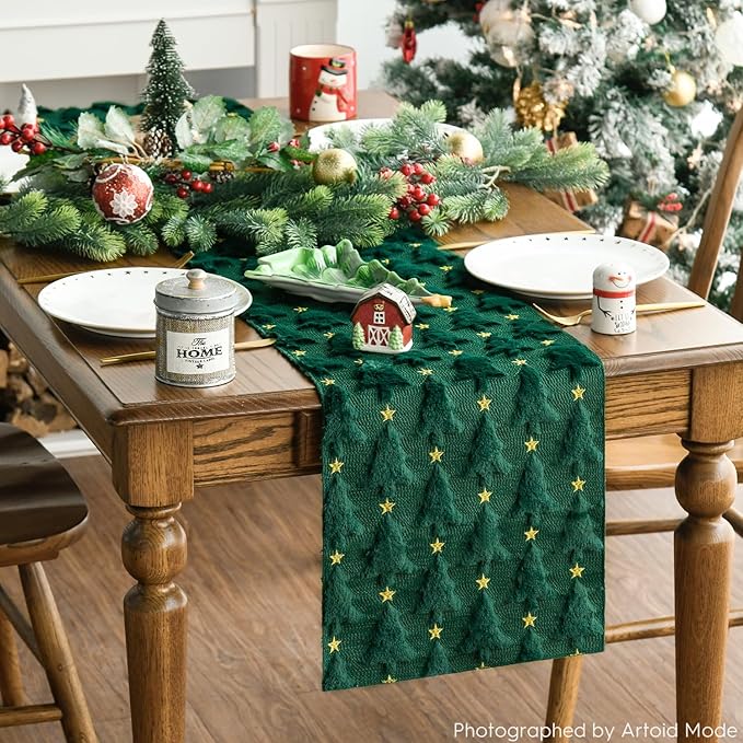 Artoid Mode Christmas Trees Stars Green Soft Plush Faux Fur Jacquard Christmas - Image 3