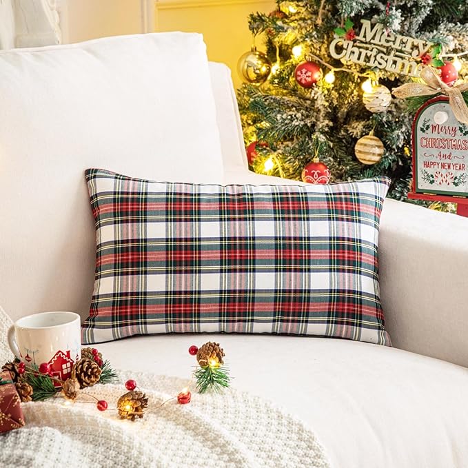 AQOTHES Pack of 2 Christmas Plaid Decorative Throw Pillow Covers Scottish - Image 3