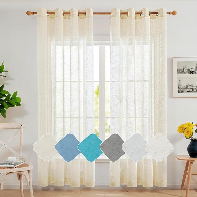 Deconovo Linen-Feel Sheer Curtains, 2 Panels, Grommet Top, Sustainable by Deconovo