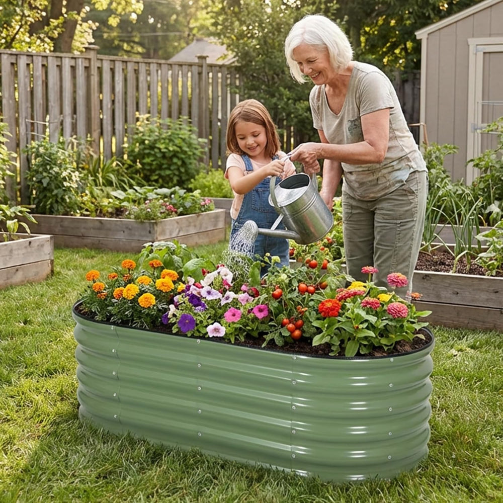 INNO STAGE Galvanized Garden Bed Kits, 4x2x1.4FT Metal Raised Beds, Green