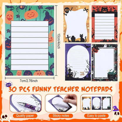 MotiMind 60 Pcs Halloween Pens and Cute Halloween Sticky Notes Set