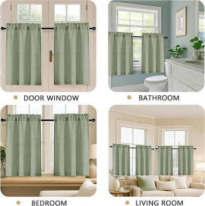 OVZME 2 Panels Green Cafe Curtains 36 Inch Length, Thick Textured Small Kitchen - Image 5