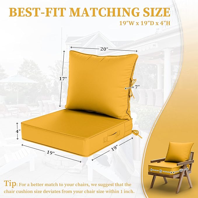 Outdoor Seat Cushion Set 19 L × 19 W × 4 H Inch Waterproof & Fade Resistant - Image 2