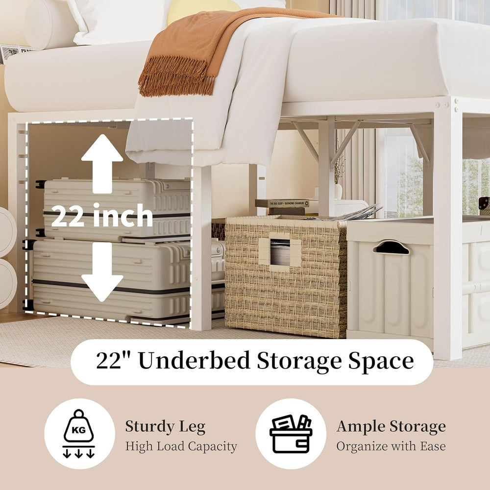 24 Inch Queen Size Tall Bed Frame, 3500 LBS Metal Platform Bed Frame, White