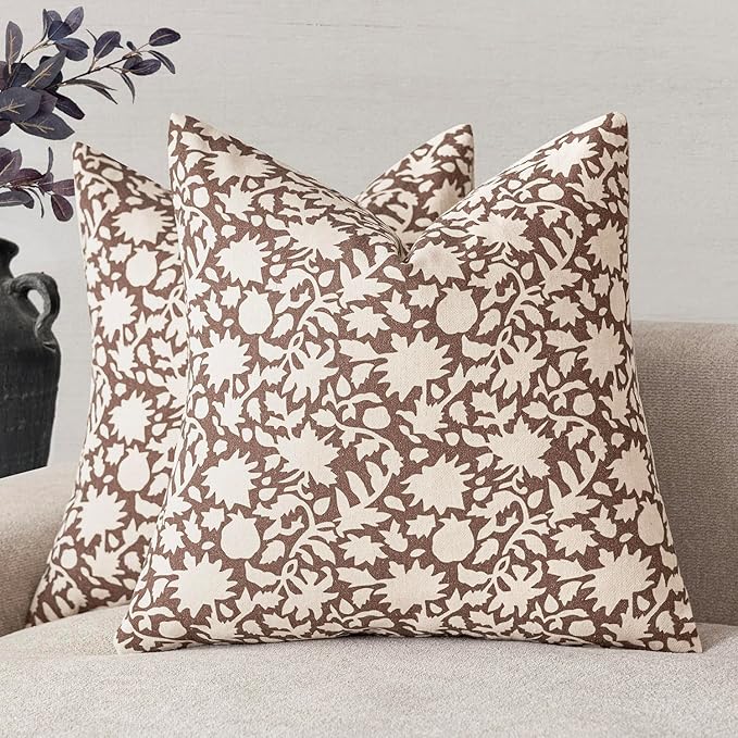 Foindtower Set of 2 Decorative Neutral Floral Throw Pillow Covers Accent by Foindtower