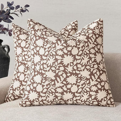 Foindtower Set of 2 Decorative Neutral Floral Throw Pillow Covers Accent by Foindtower