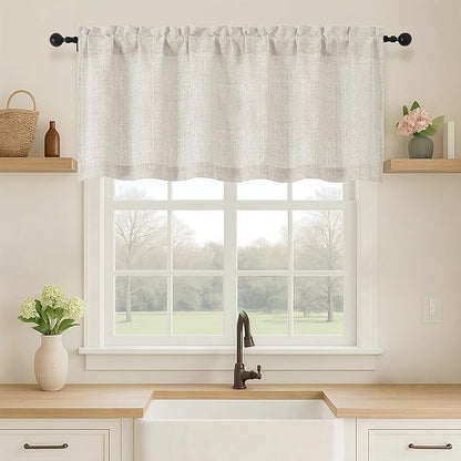 OVZME Natural Valance for Windows, Light Filtering Faux Linen Textured Small by OVZME