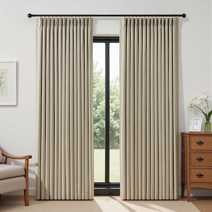 IVAPUPU Sand Pinch Pleated Full Blackout Linen Curtains by IVAPUPU