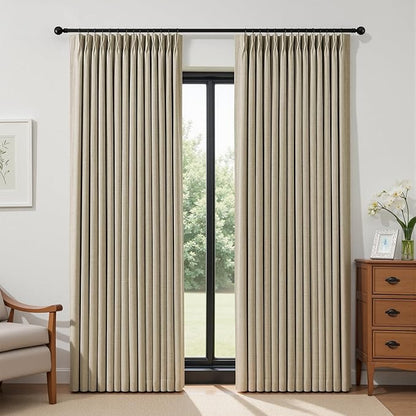 IVAPUPU Sand Pinch Pleated Full Blackout Linen Curtains by IVAPUPU