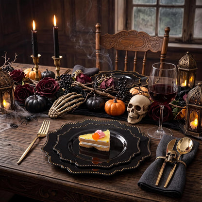 COLOSUS 60PCS Black Plastic Plates, Elegant Disposable Plates for Halloween