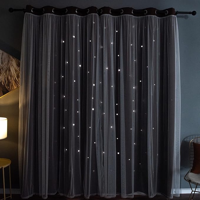Kinryb Star Cutout Blackout 95 Inches Curtains Double Layer - Image 2