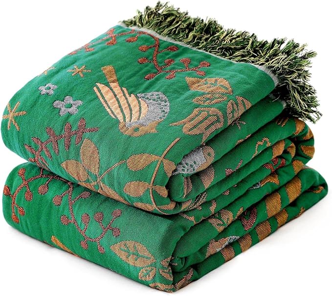 Green Fall Blanket 60''x 80'' Boho Throw Blankets by MSGKVHomeTextiles