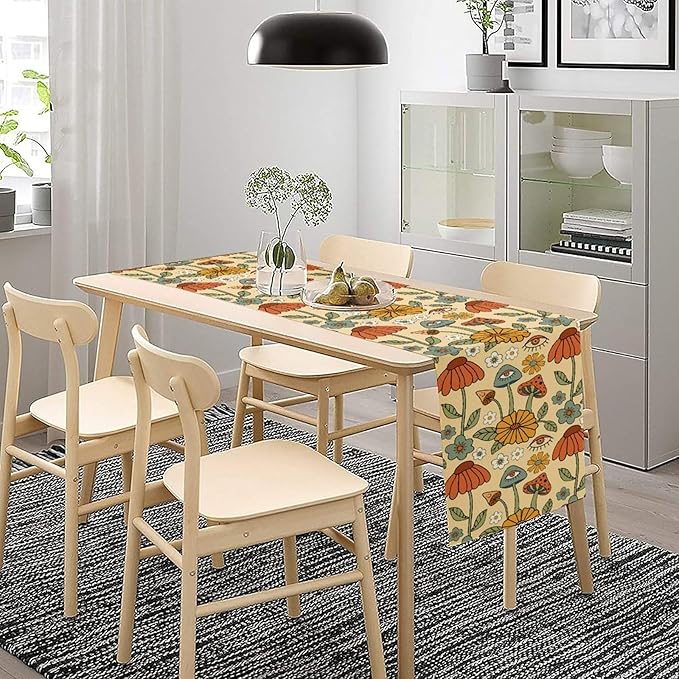 70's Boho Mushroom Table Runner, Retro Kitchen Groovy Hippie Funky Table Runner - Image 7