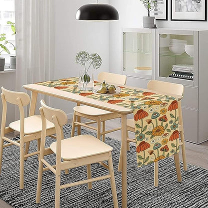70's Boho Mushroom Table Runner, Retro Kitchen Groovy Hippie Funky Table Runner - Image 7