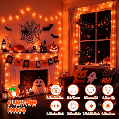QITONG Halloween String Lights Outdoor Waterproof, 165ft 500 LED Orange led Lights Indoor, 8 Modes Clear Wire Twinkle Lights Plug in for Garden Patio Yard Decor
