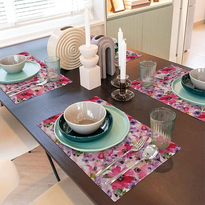 Watercolor Floral Placemats Set of 4, Seasonal Spring Multicolor Flower - Image 5