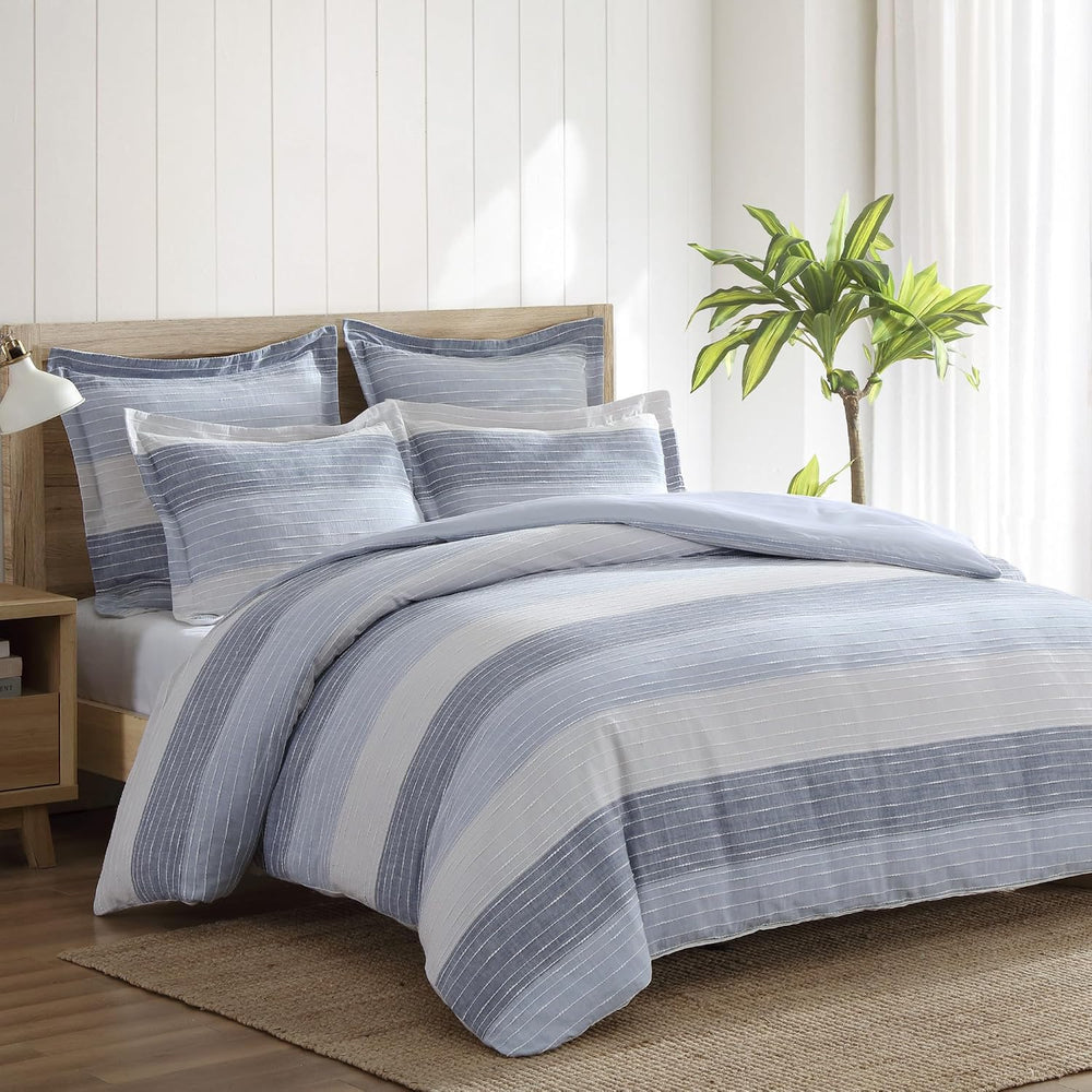 Levtex Home Sand Stripes Blue King Duvet Cover Set (106x94in) with 2 Pillowca...