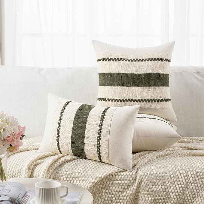 Fancy Homi Set of 2 Boho Olive Green Big Decorative Throw Pillow Cover 24x24 - Image 5