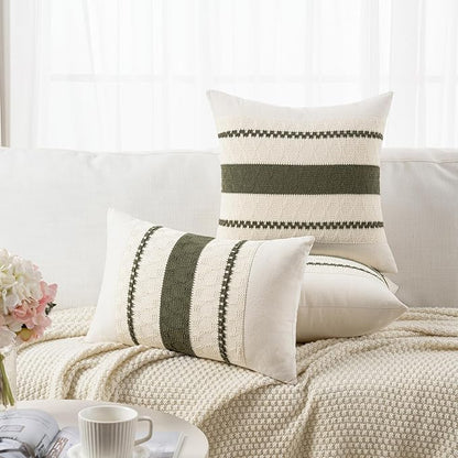 Fancy Homi Set of 2 Boho Olive Green Big Decorative Throw Pillow Cover 24x24 - Image 5