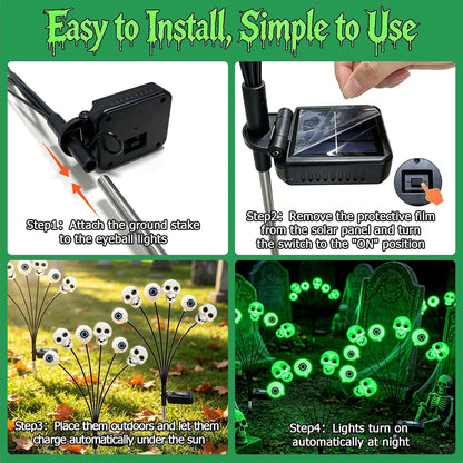 Halloween Decorations Outdoor, 4 Pack 24 LED Green Solar Scary Eyeball Lights, Waterproof Swaying Solar Firefly Light, Spooky Eyes Halloween Decor for Garden Yard Patio Lawn Pathway Party