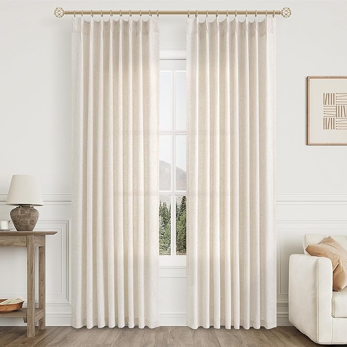 Natural Pinch Pleat Linen Curtains 82 Inch Length 2 Panels Set by Aersas