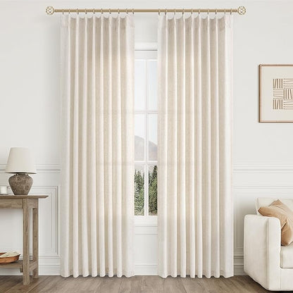 Natural Pinch Pleat Linen Curtains 82 Inch Length 2 Panels Set by Aersas