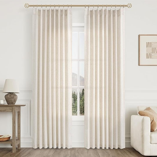 Natural Pinch Pleat Linen Curtains 82 Inch Length 2 Panels Set by Aersas