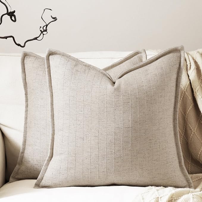 26x26 Linen Euro Sham Pillow Covers Natural Beige Pack of 2 Farmhouse Boho by DEZENE