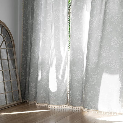 ENJOYBRIDAL Floral Curtains 84 Inch Long Grey Light Filtering Drapes Rod Pocket - Image 6