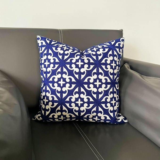 Slow Cow Canvas Embroidery Decorative Throw Pillow Cover Navy Blue Cushion Cover - Image 2