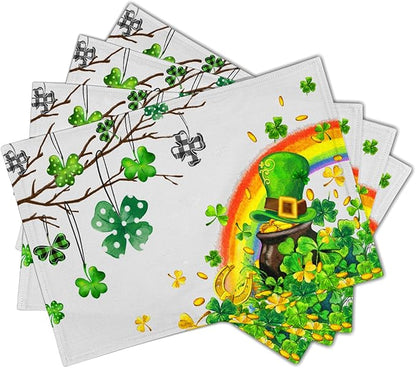 Giwawa St Patricks Day Placemats Set of 4-12"x18" Lucky Clover Tree Elf Hat - Image 2