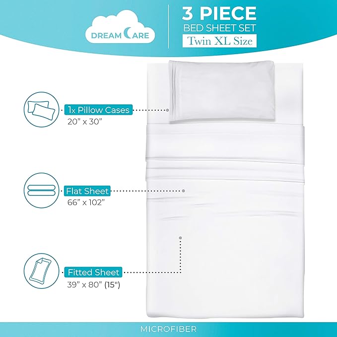 DREAMCARE Twin XL Sheet Sets – 3pcs Cooling Sheets – up to 15” Deep Pocket Twin - Image 4