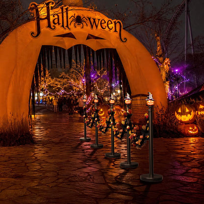 6 Pack Halloween Hat Pumpkin Head Black Stanchions and Velvet Ropes Set, Stainless Steel Crowd Control Barriers, 4Pcs Black Ropes and Poles for Party,Photobooth Accessories, Prom,Halloween Decorations