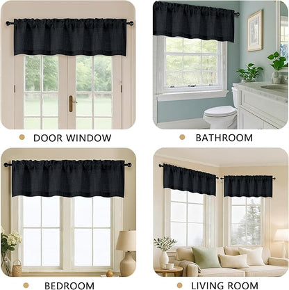 OVZME Black Valance for Windows, Light Filtering Faux Linen Textured Small Cafe - Image 5