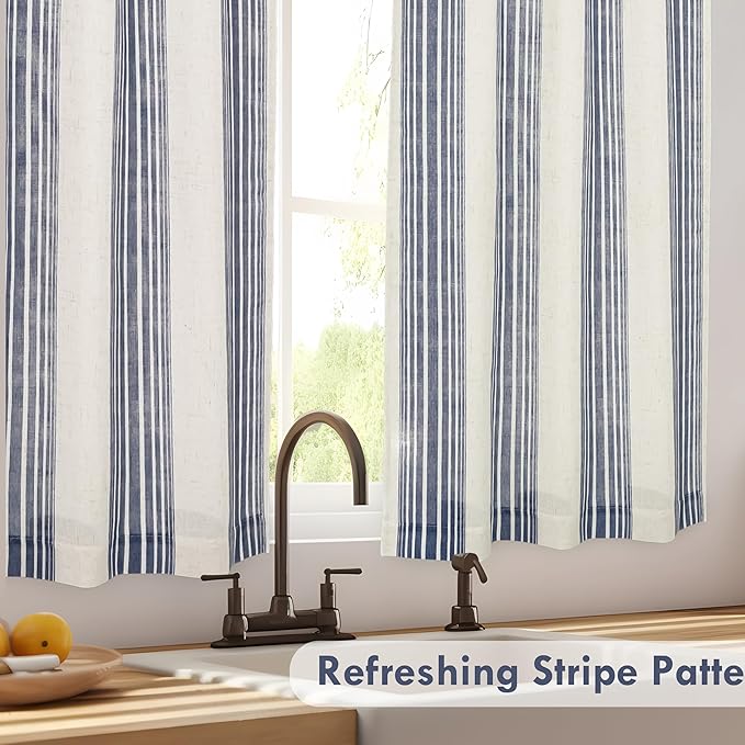 DriftAway Kitchen Curtains Striped Tier Linen Short Pinstripe Cafe Curtains 36 - Image 8