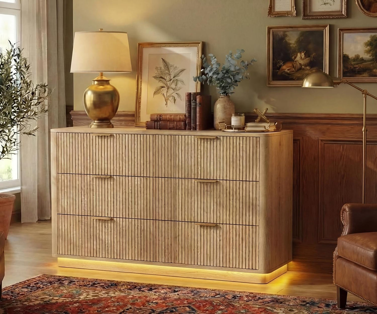 fluted dresser for bedroom with 6 drawers, 54", main product view