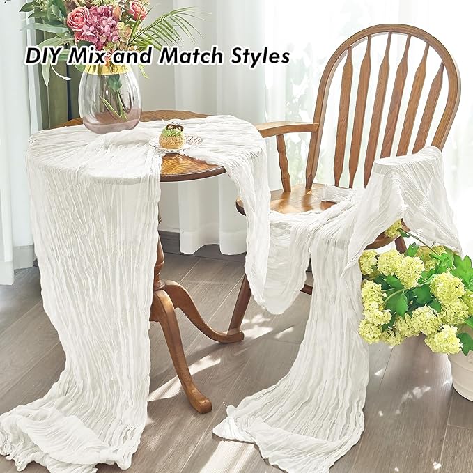 IVAPUPU 4 Pcs Cheesecloth Table Runner - 10ft Ivory White Boho Gauze Cheese - Image 5