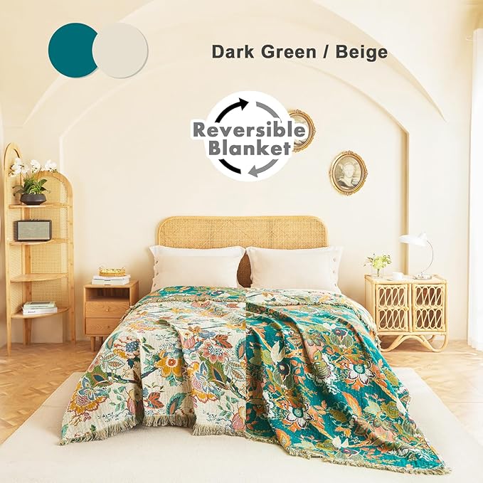 MSGKV Boho Throw Blanket for Couch 50"x60" 100% Cotton Vine Embroidery Blanket - Image 3