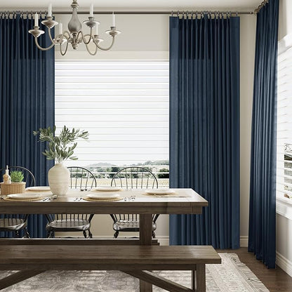 Denim Blue Pinch Pleated Linen Curtains 108 Inch Length 2 Panels - Image 6